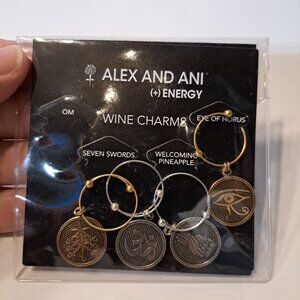Alex And Ani Set Of 4 Wine Charms *Om *7 Swords *Pineapple *Eye Of Horus New